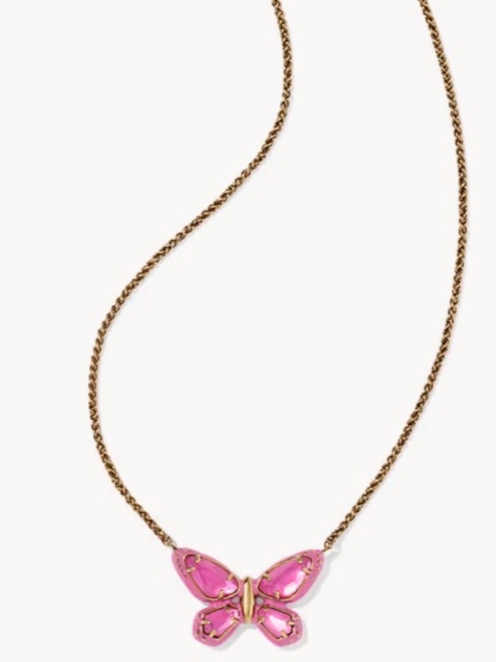Dolly Parton x Kendra Scott Enamel Butterfly Vintage Gold Short Pendant Pink Mix